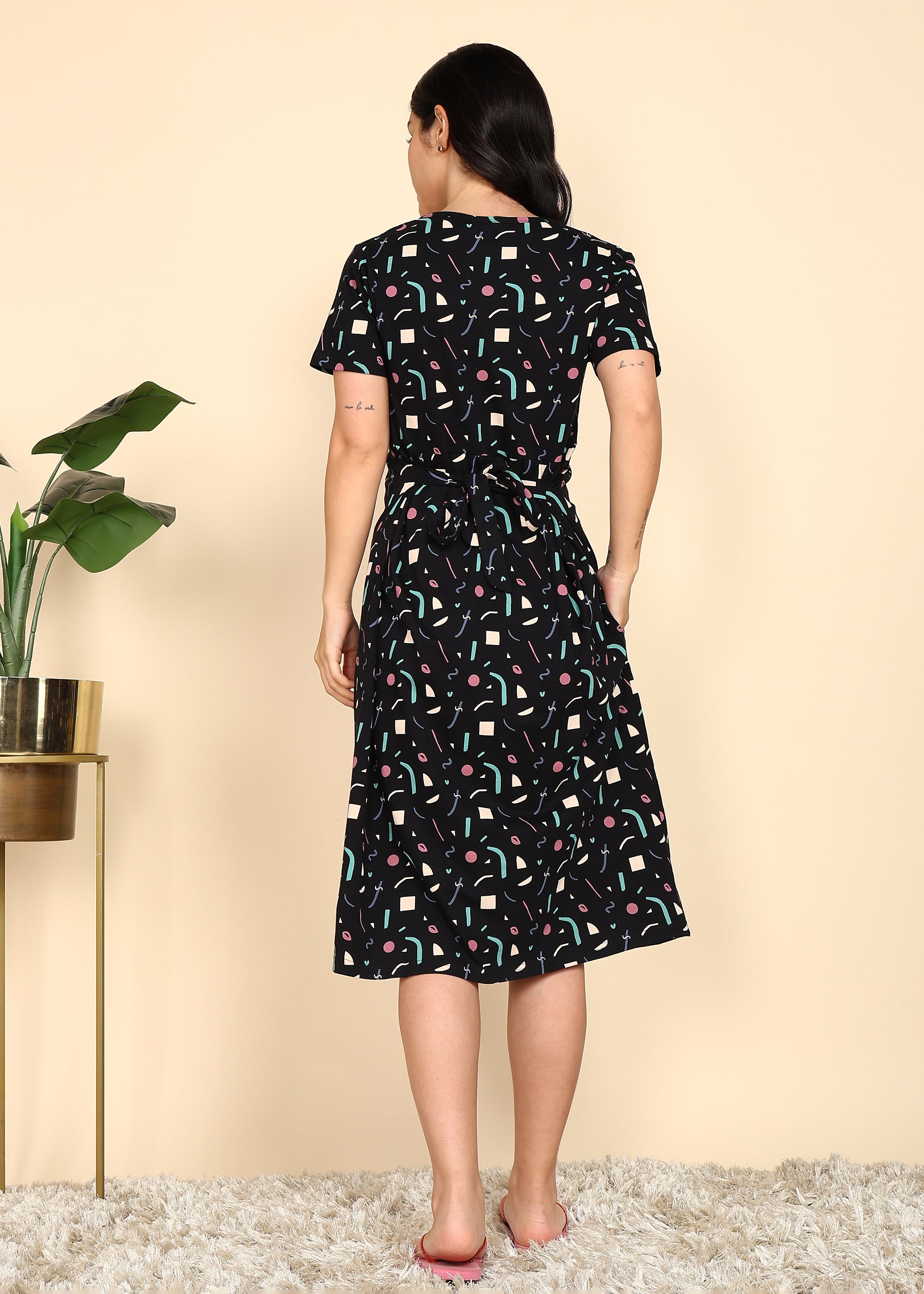 Black-Confetti-KnittedCotton-Maternity-Loungewear-Dress