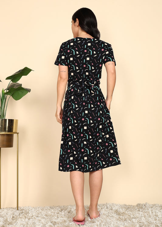 Black-Confetti-KnittedCotton-Maternity-Loungewear-Dress