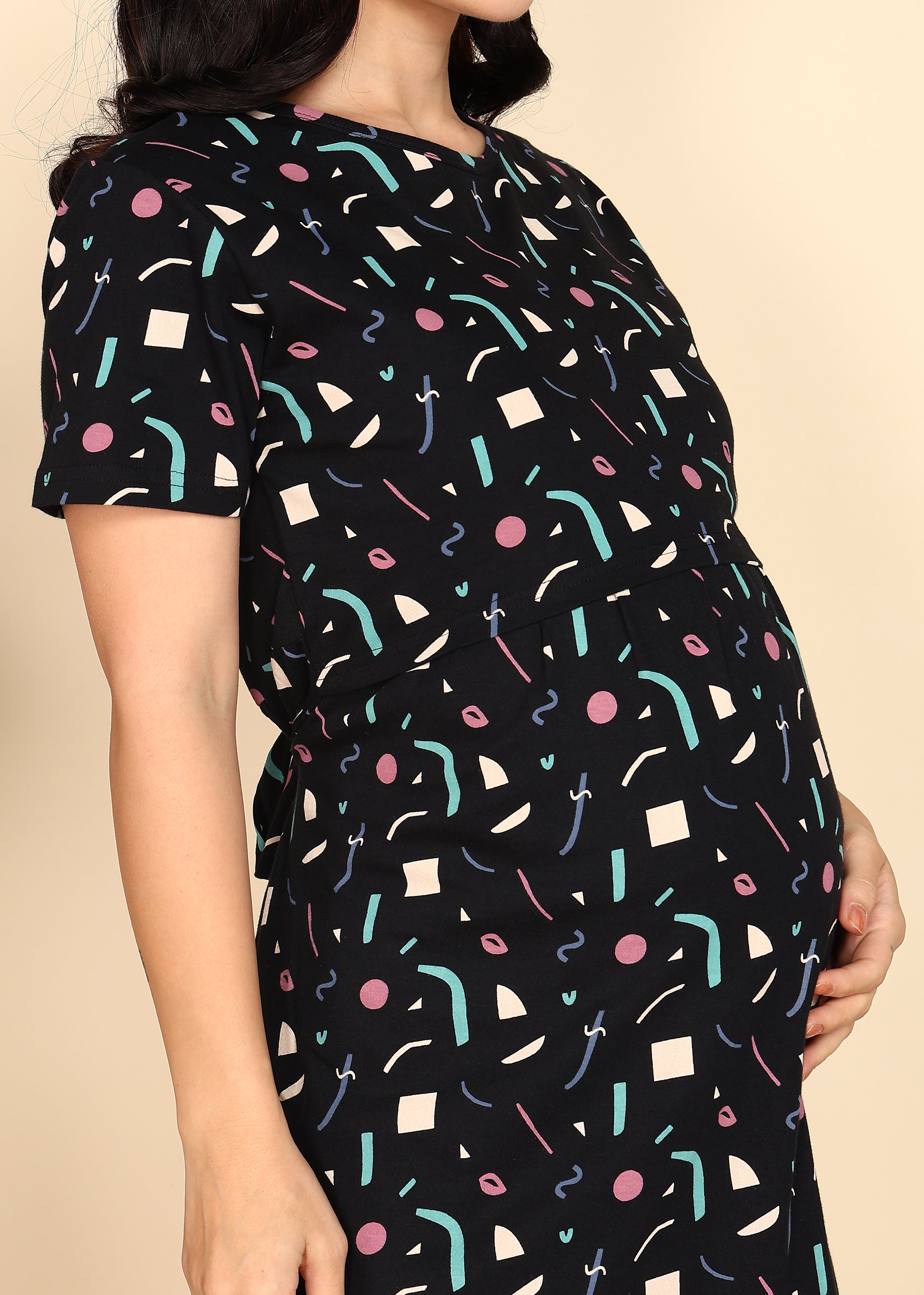 Black-Confetti-KnittedCotton-Maternity-Loungewear-Dress