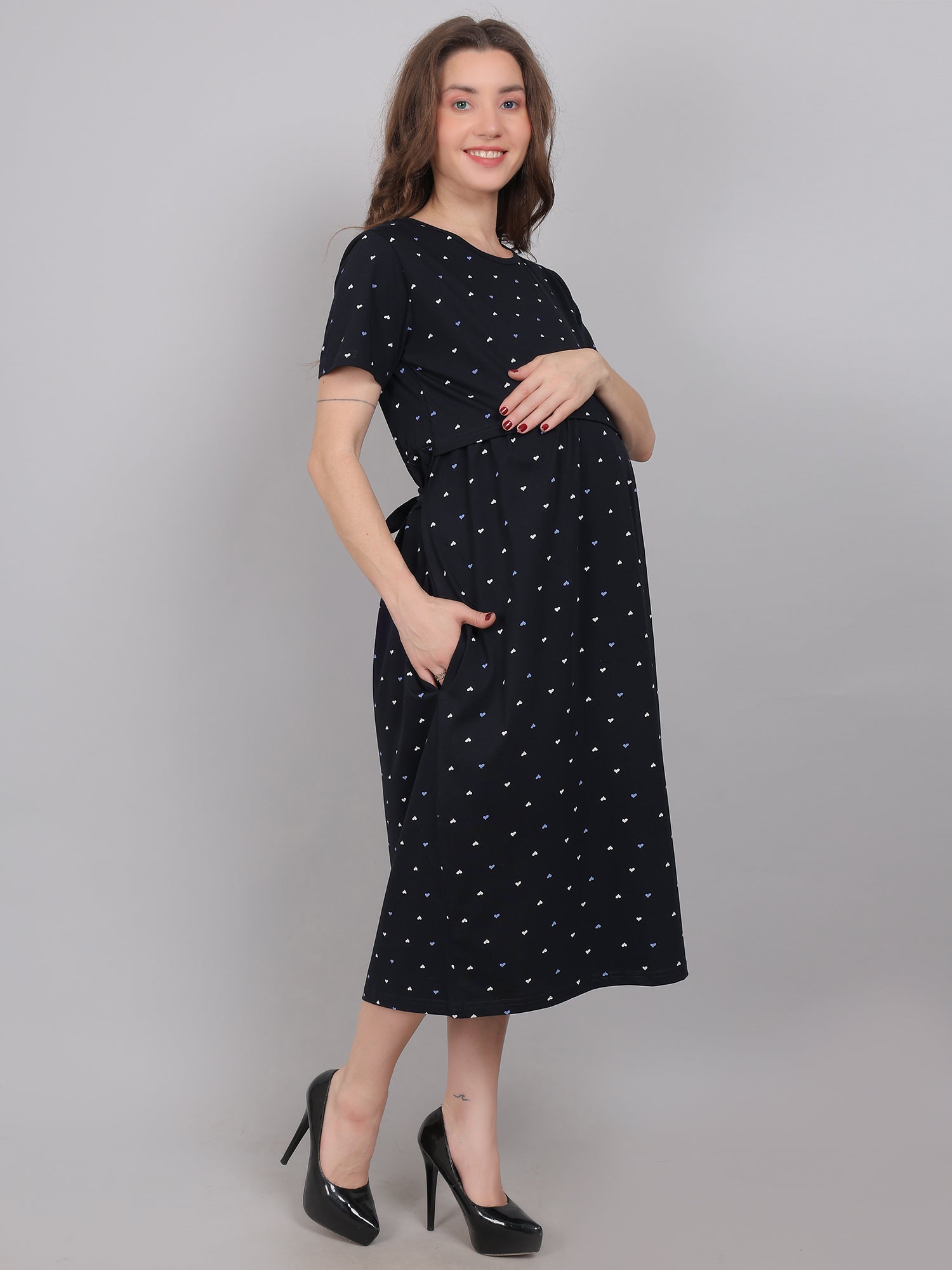 Black-Heart-KnittedCotton-Maternity-Loungewear-Dress