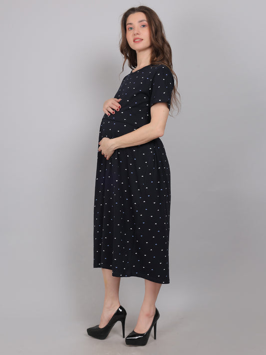 Black-Heart-KnittedCotton-Maternity-Loungewear-Dress