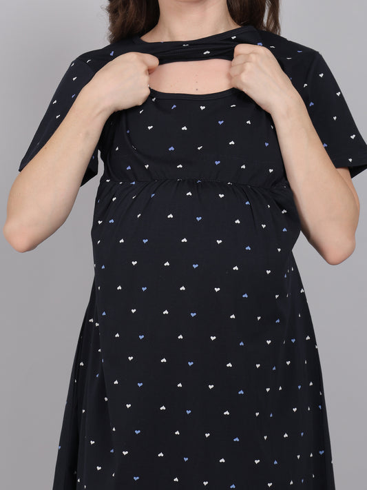 Black-Heart-KnittedCotton-Maternity-Loungewear-Dress