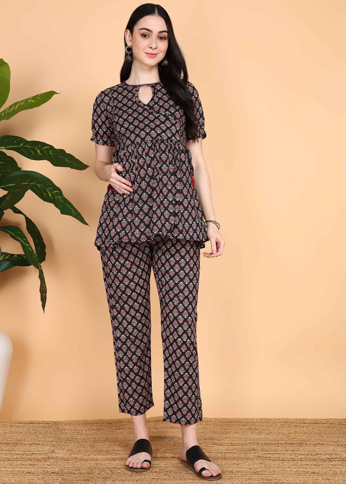 Black Pure Cotton Maternity and Feeding Co-ord Set