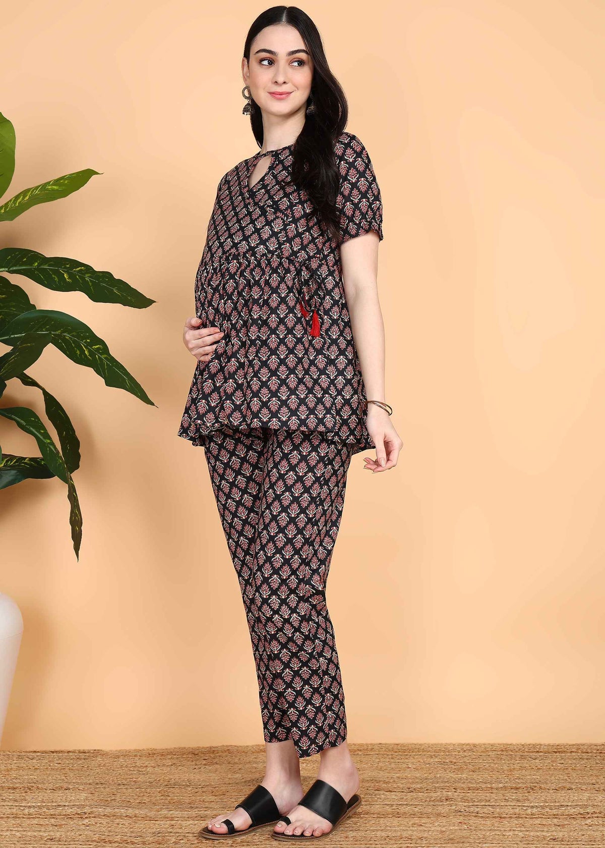 Black Pure Cotton Maternity and Feeding Co-ord Set
