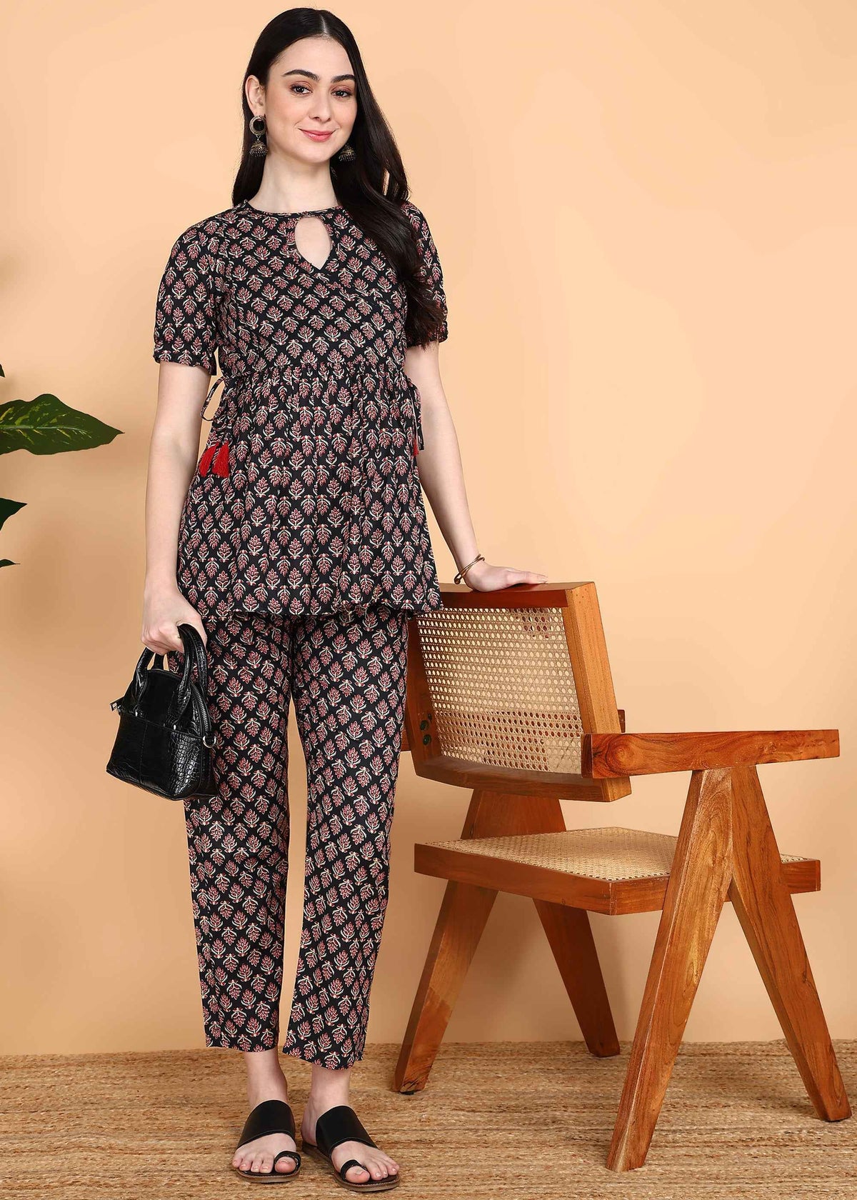 Black Pure Cotton Maternity and Feeding Co-ord Set