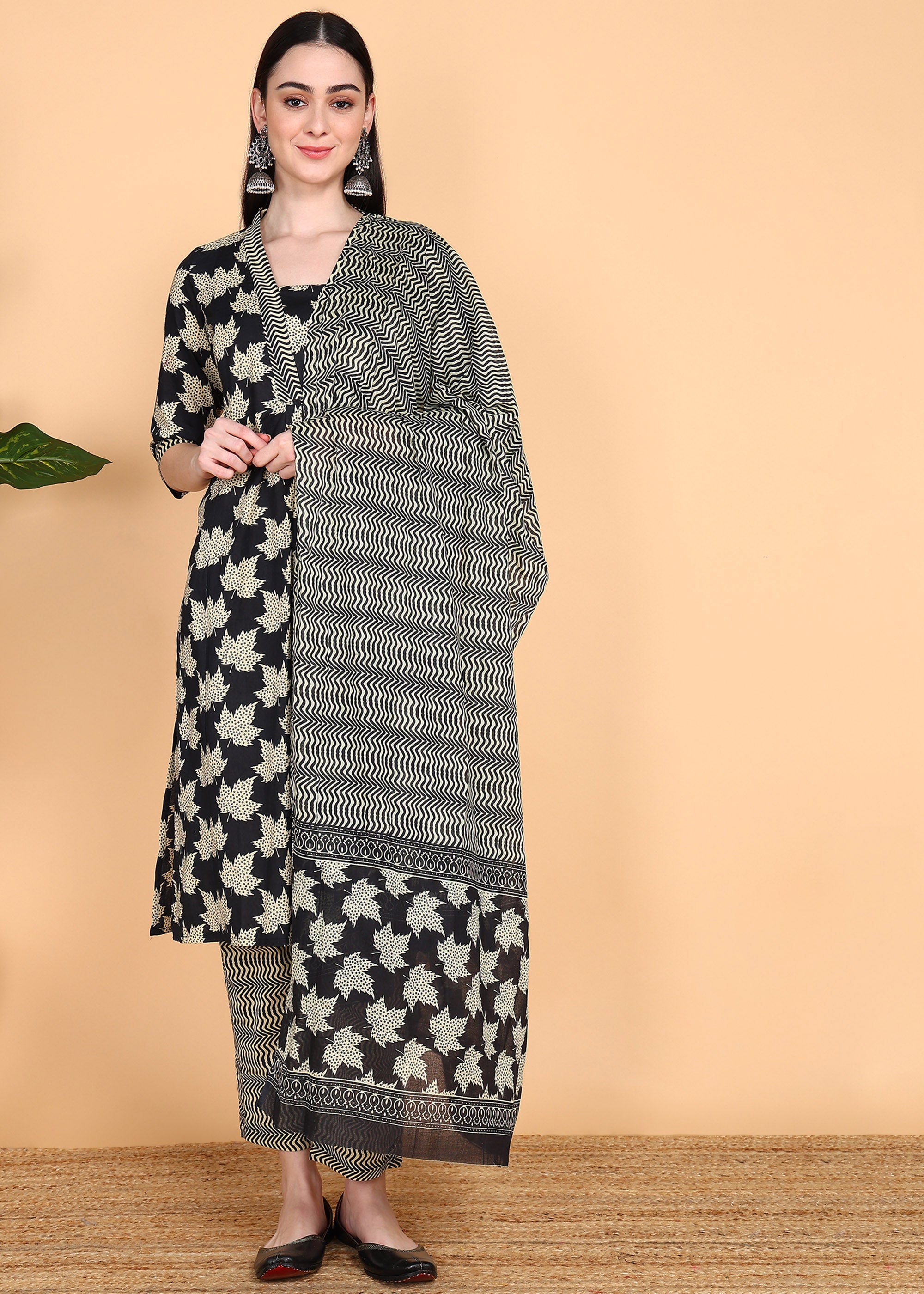 Black-Pure-Cotton-Straight-Feeding-KurtaSet-with-Dupatta