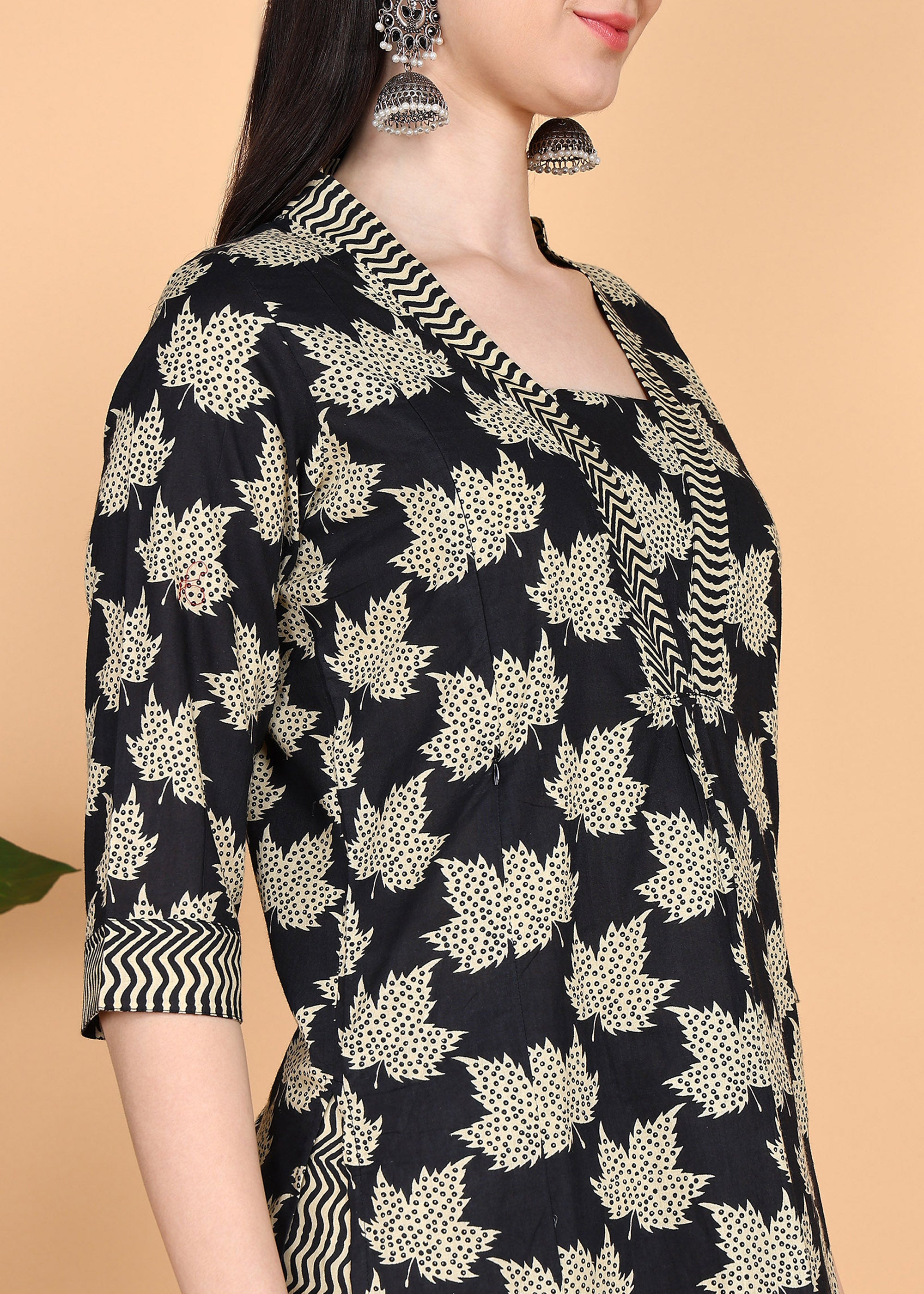 Black-Pure-Cotton-Straight-Feeding-KurtaSet-with-Dupatta