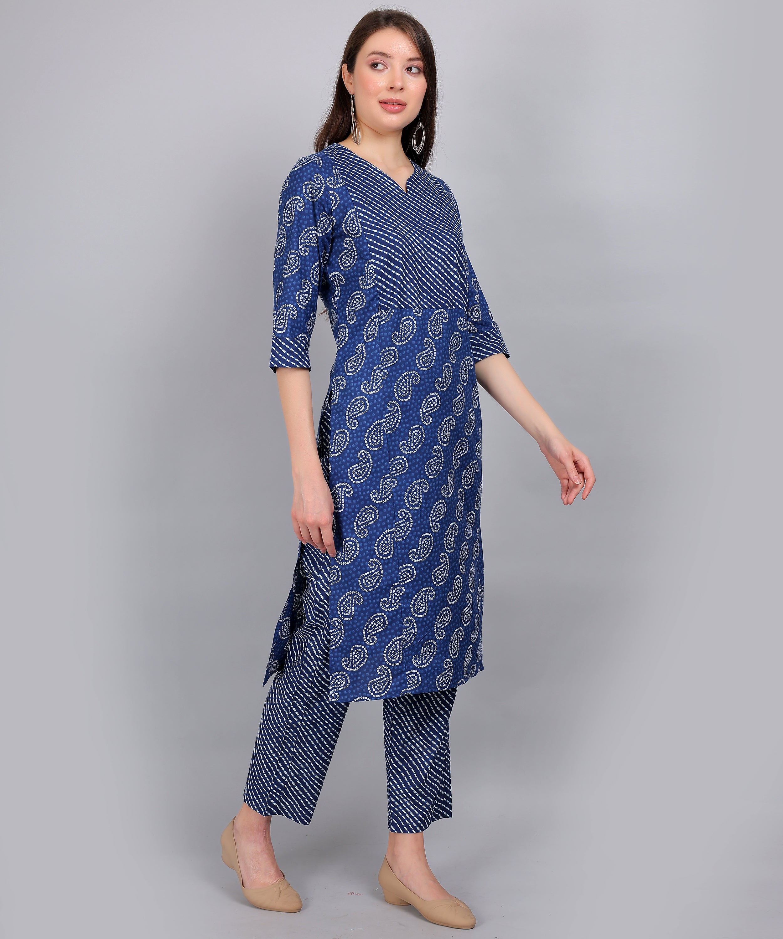 Blue-Bandhani-PureCotton-Straight-Feeding-KurtaSet-Dupatta