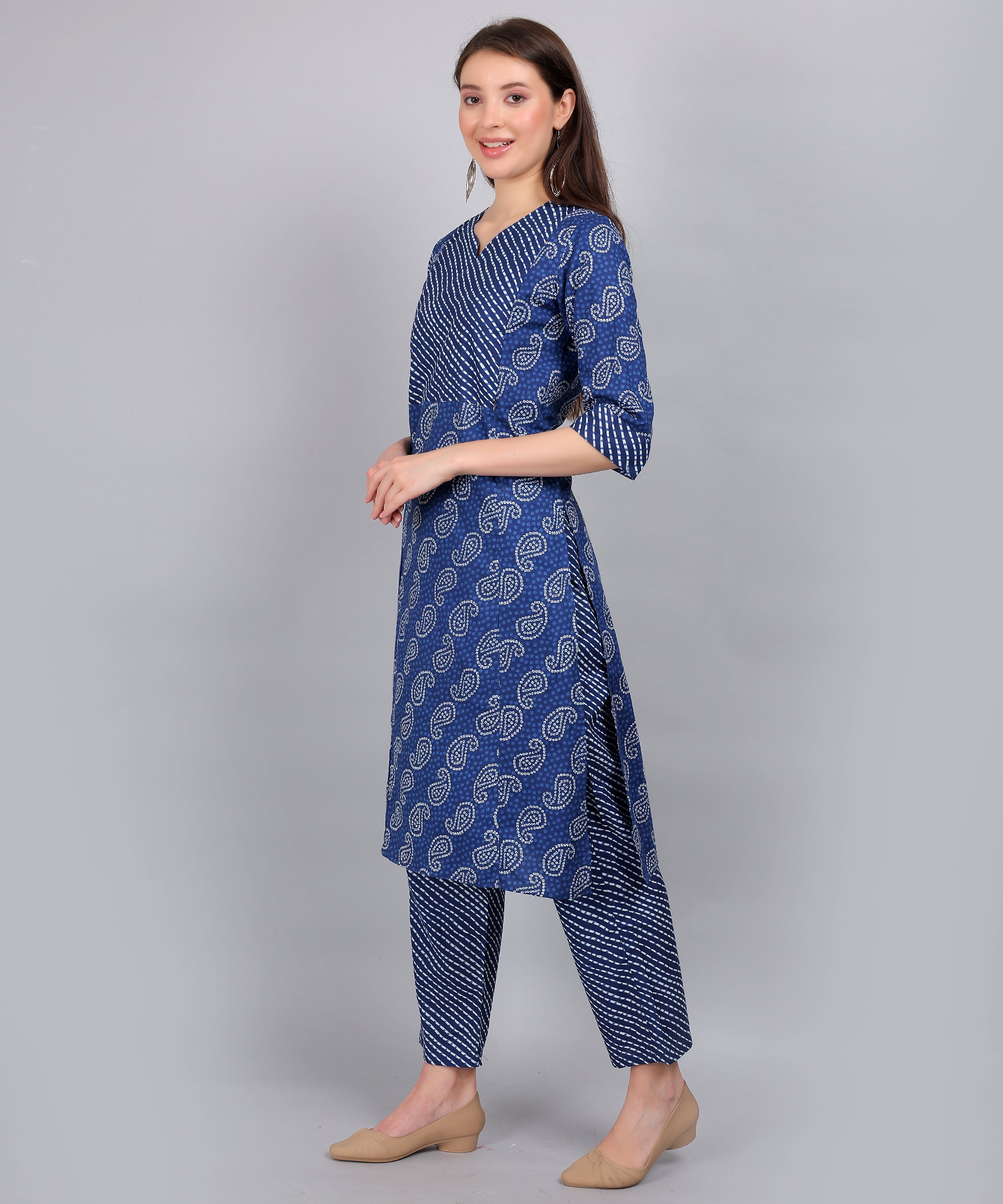 Blue-Bandhani-PureCotton-Straight-Feeding-KurtaSet-Dupatta