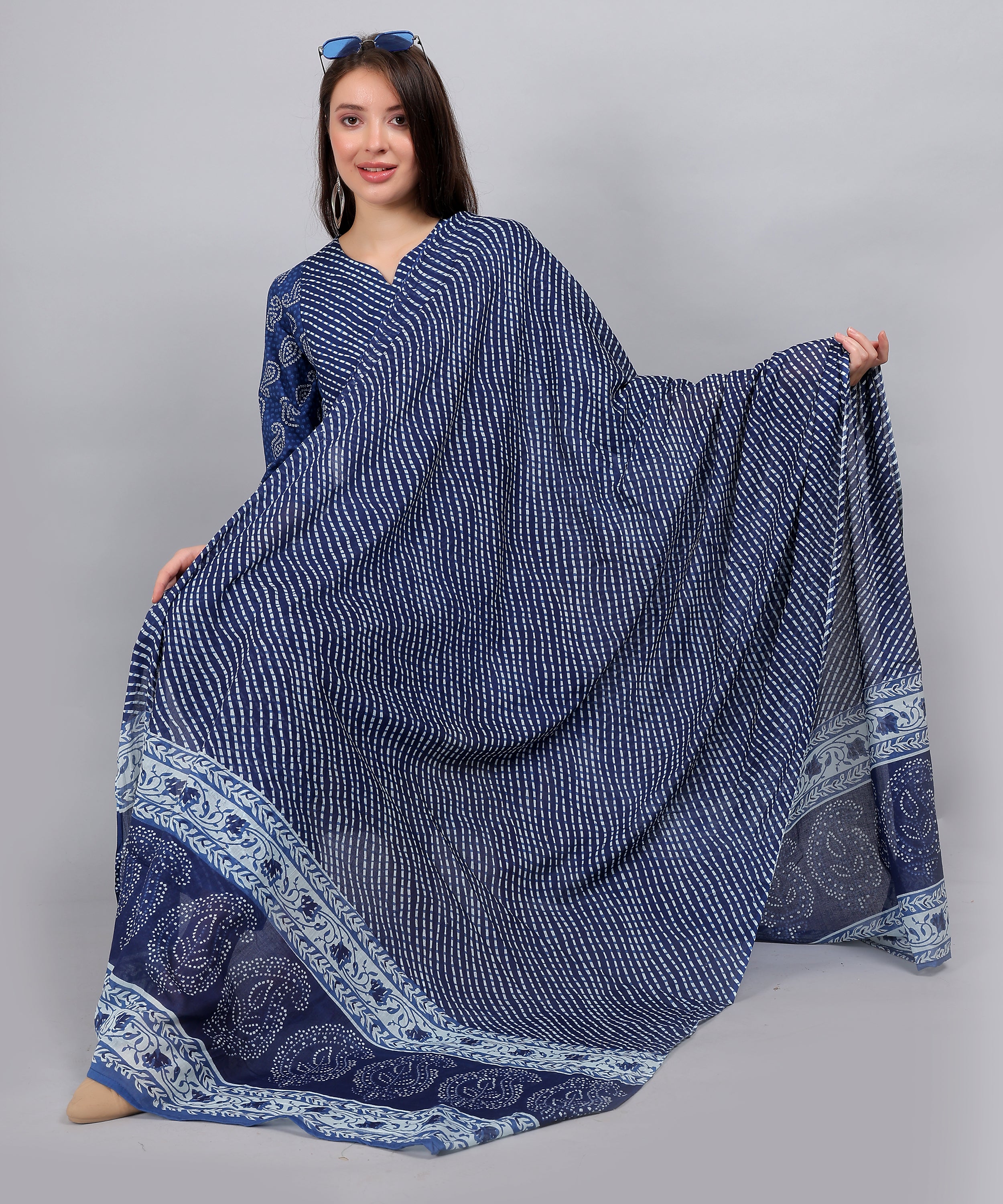Blue-Bandhani-PureCotton-Straight-Feeding-KurtaSet-Dupatta