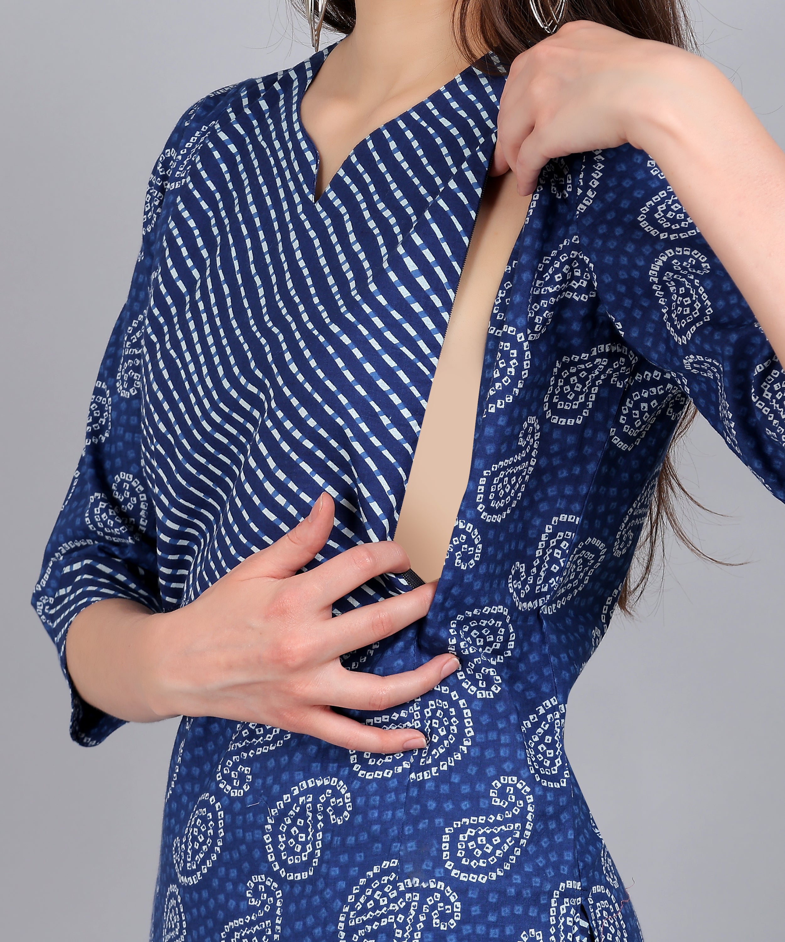 Blue-Bandhani-PureCotton-Straight-Feeding-KurtaSet-Dupatta