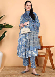 Blue Maternity and Feeding Kurta Set with Dupatta