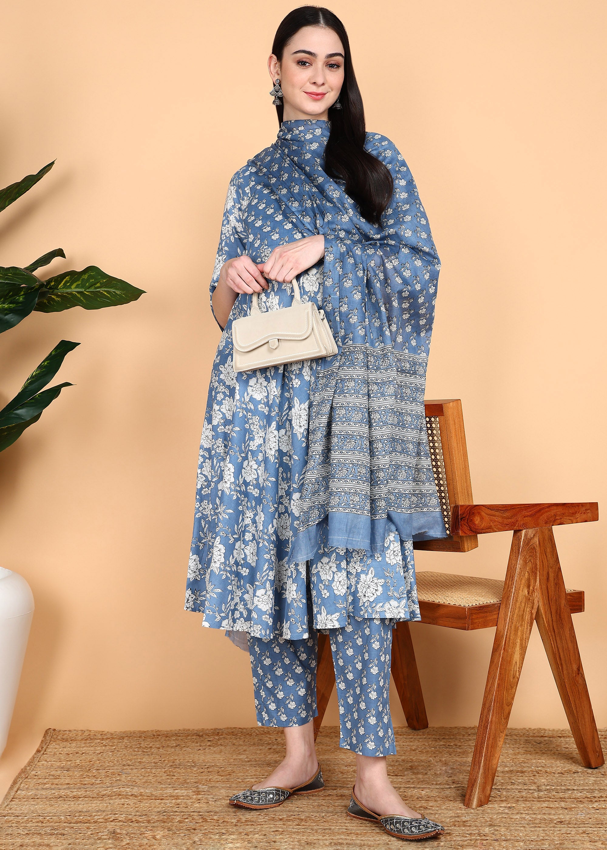 Blue-Floral-Maternity-Feeding-KurtaSet-Dupatta