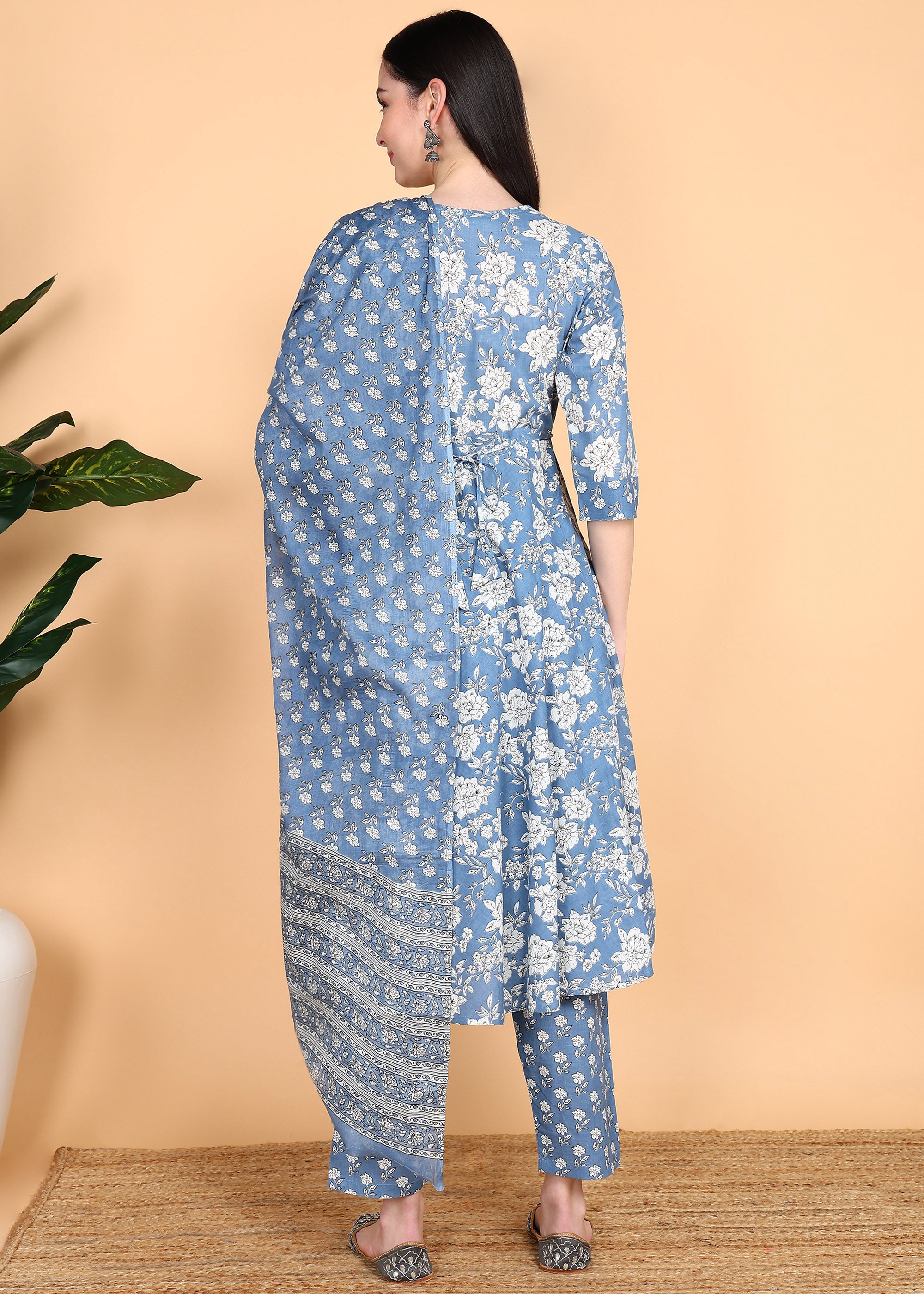 Blue-Floral-Maternity-Feeding-KurtaSet-Dupatta