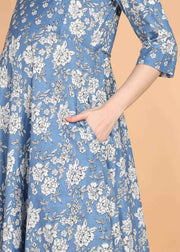 Blue Maternity and Feeding Kurta Set with Dupatta