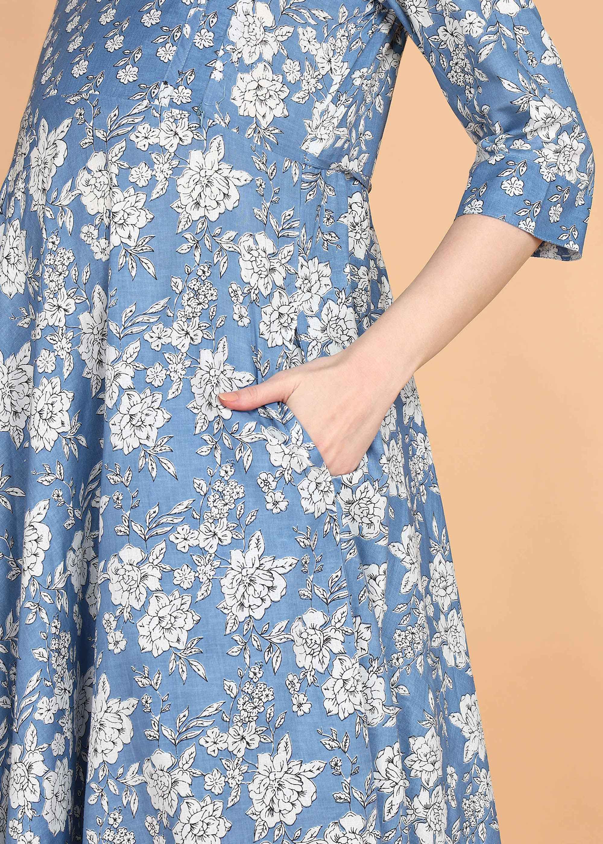 Blue Maternity and Feeding Kurta Set with Dupatta