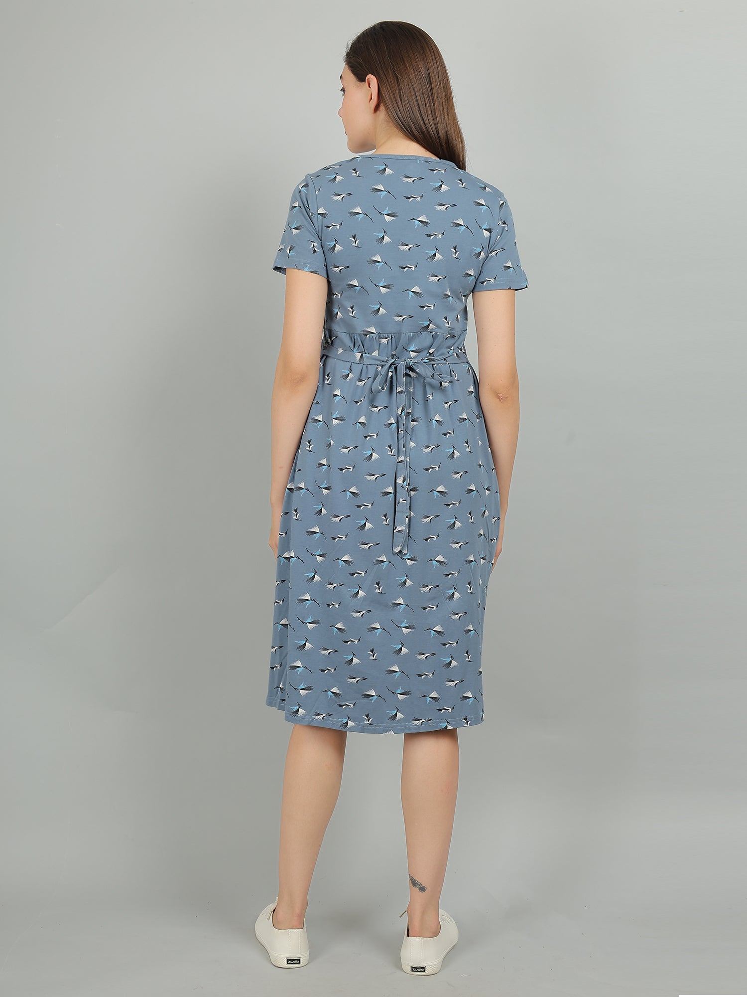 Blue-KnittedCotton-Maternity-Loungewear-Dress