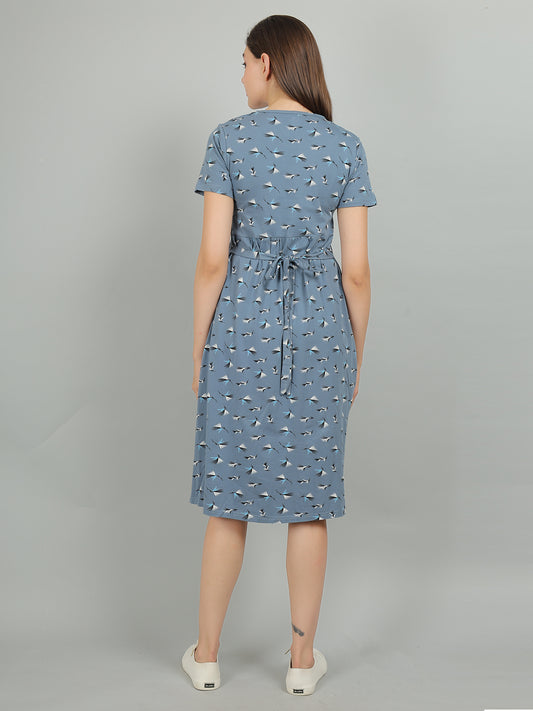 Blue-KnittedCotton-Maternity-Loungewear-Dress