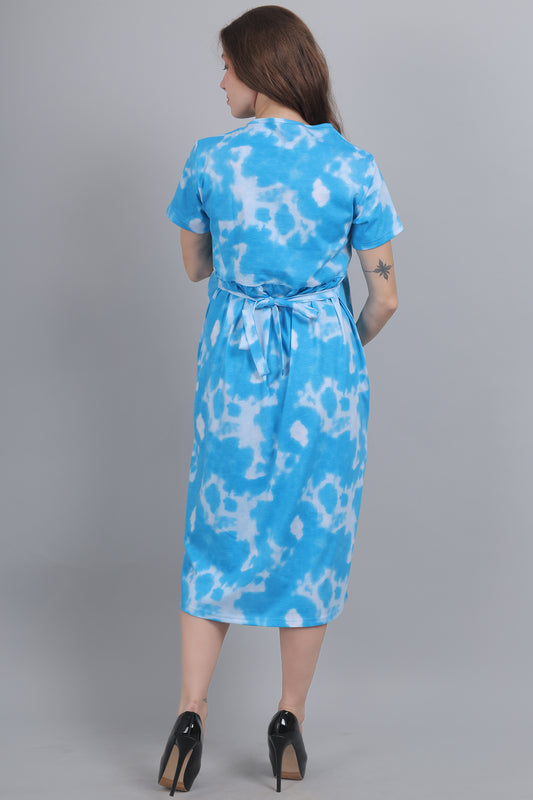 Blue-TieDye-Knitted-Cotton-Maternity-Loungewear-Dress