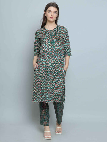 Bottle Green Pure Cotton Straight Feeding Kurta Set