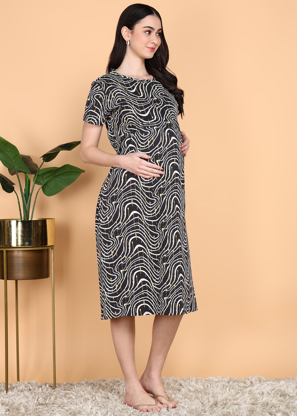 Charcoal-KnittedCotton-Maternity-Loungewear-Dress