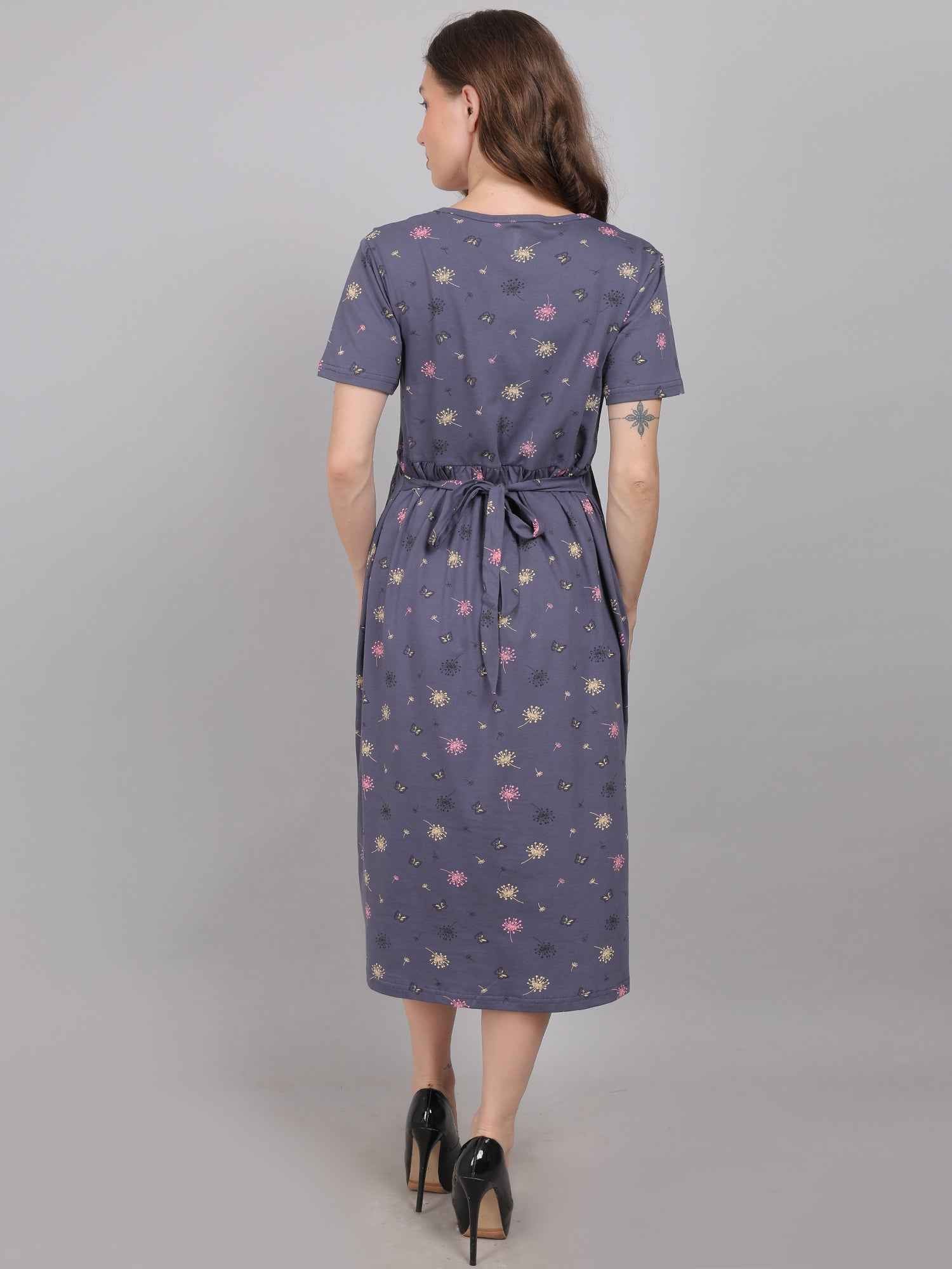 Charcoal Grey Knitted Cotton Maternity Loungewear Dress
