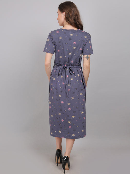 CharcoalGrey-KnittedCotton-Maternity-Loungewear-Dress