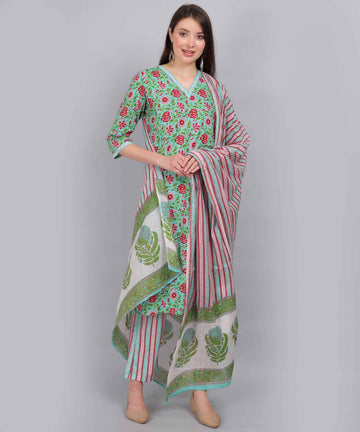 Floral Pure Cotton Straight Feeding Kurta Set with Dupatta