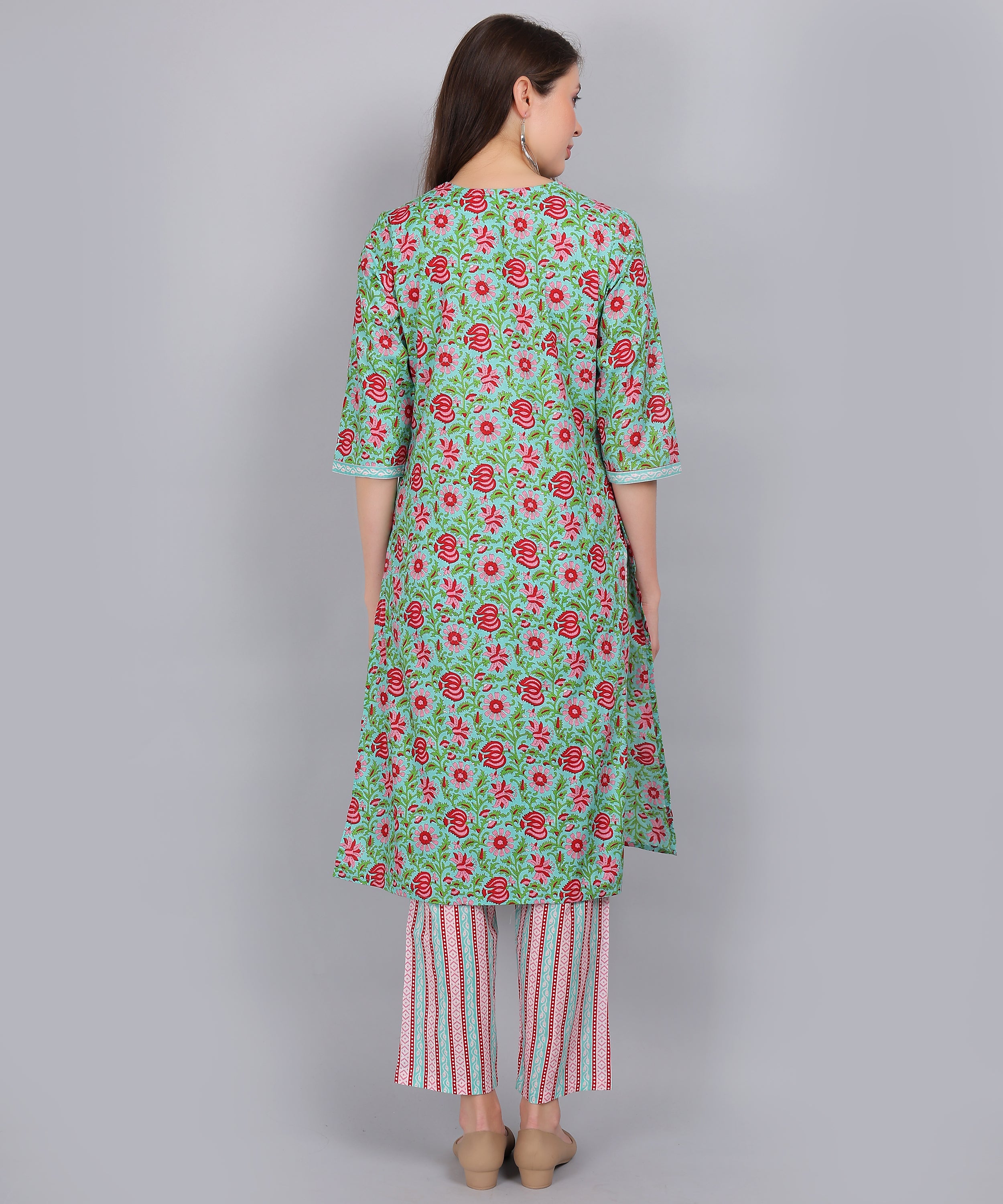 Green-Floral-PureCotton-Straight-Feeding-KurtaSet-Dupatta