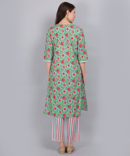 Green-Floral-PureCotton-Straight-Feeding-KurtaSet-Dupatta