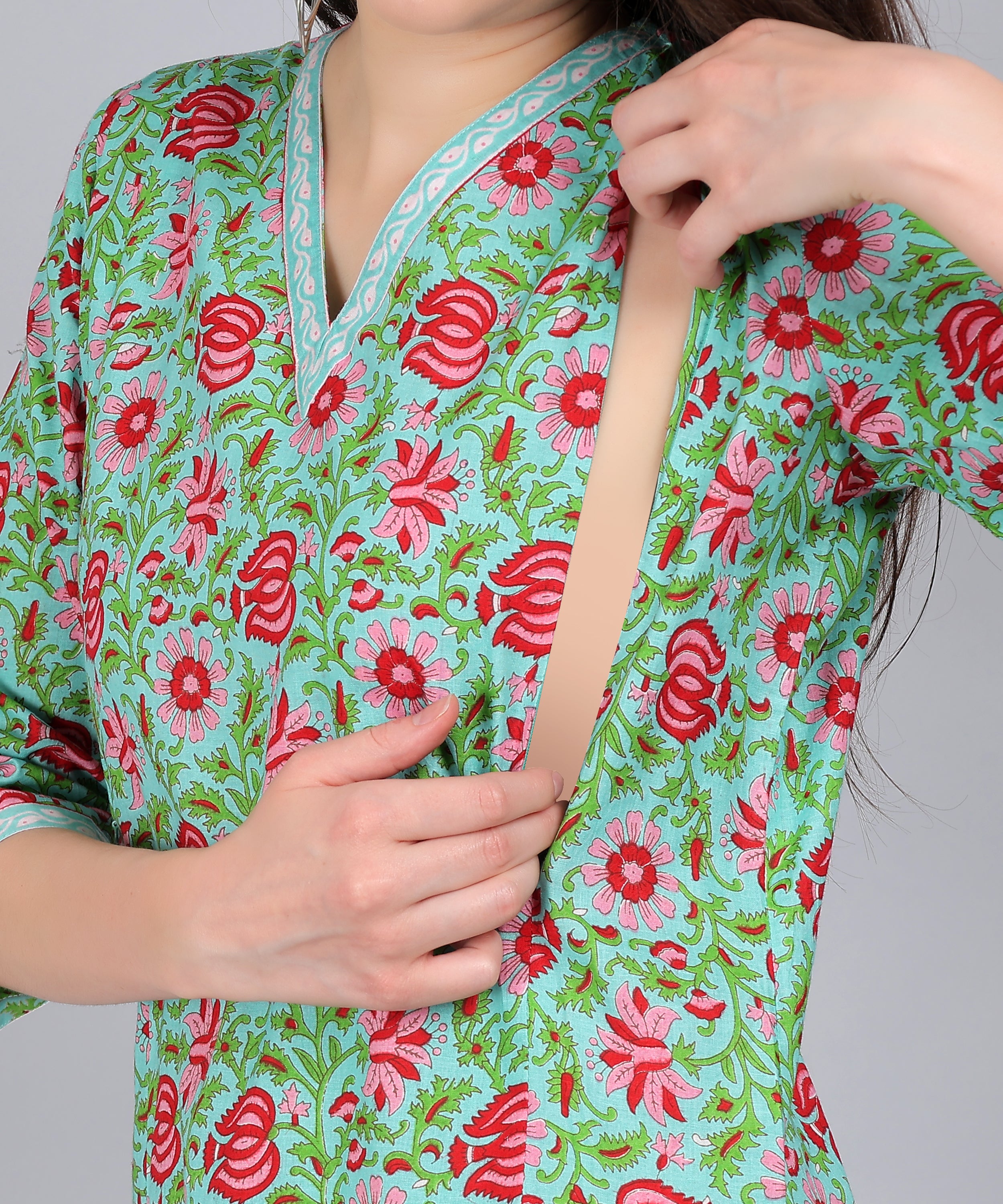 Green-Floral-PureCotton-Straight-Feeding-KurtaSet-Dupatta