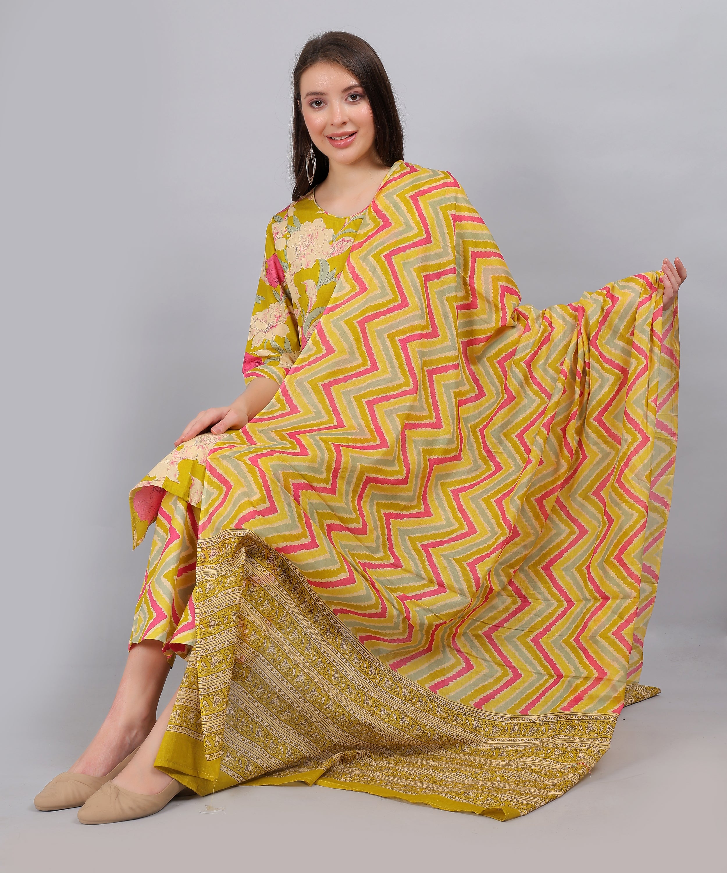 Green-PureCotton-StraightFeeding- KurtaSet-with-Dupatta