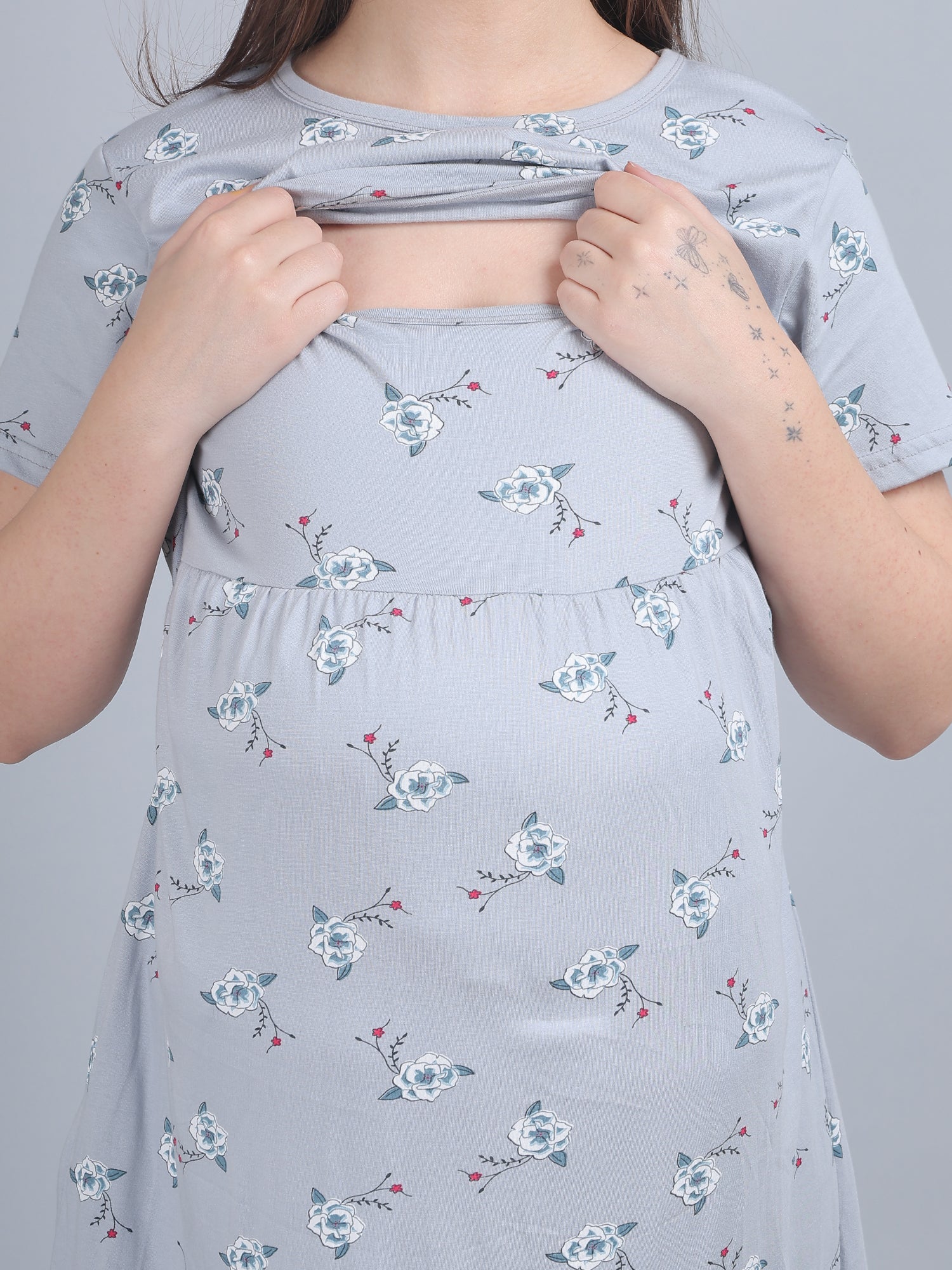 Grey-KnittedCotton-Maternity-Loungewear-Dress