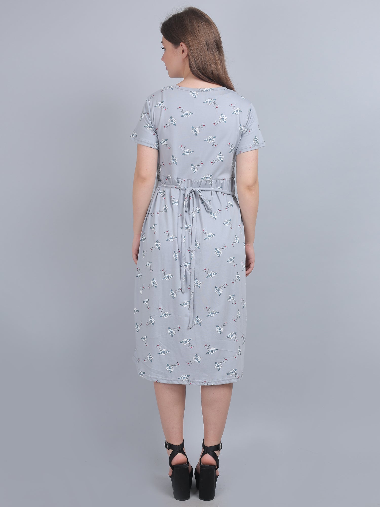 Grey-KnittedCotton-Maternity-Loungewear-Dress
