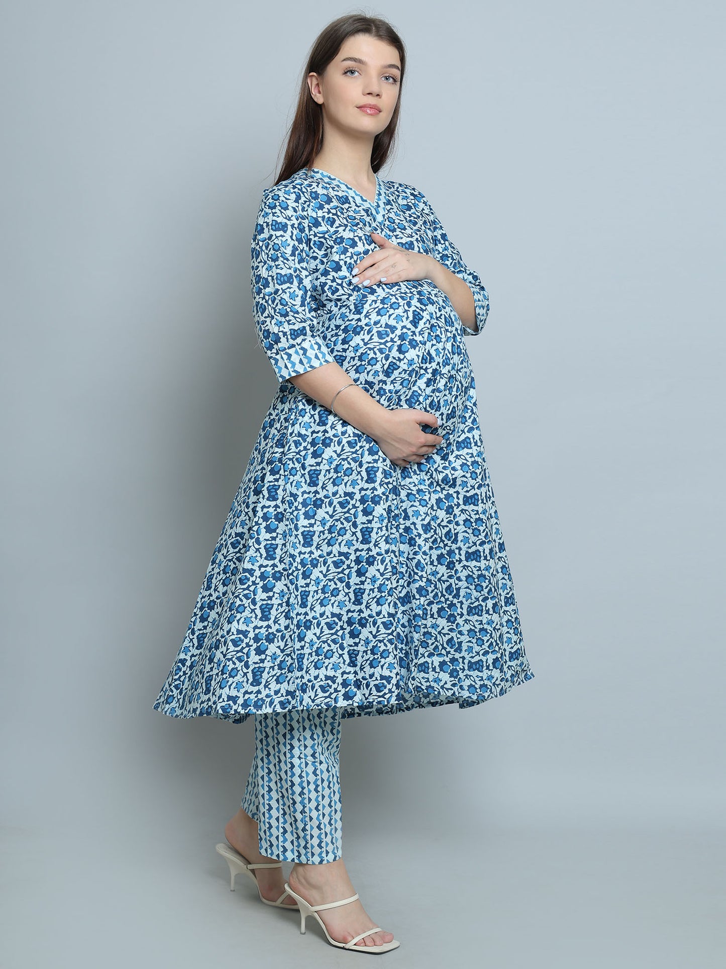 Maternity and Feeding Kurta Set | Pure Cotton | Indigo