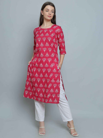 Pink Pure Cotton Straight Feeding Kurta Set