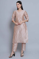 Beige Festive Straight Feeding Kurta Set with Dupatta