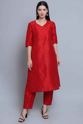 Red Festive Straight Feeding Kurta Set with Dupatta