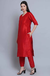 Red Festive Straight Feeding Kurta Set with Dupatta