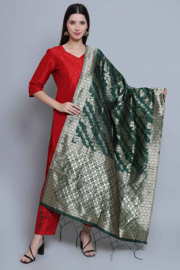 Red Festive Straight Feeding Kurta Set with Dupatta