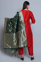 Red Festive Straight Feeding Kurta Set with Dupatta