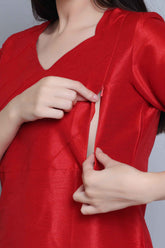 Red Festive Straight Feeding Kurta Set with Dupatta