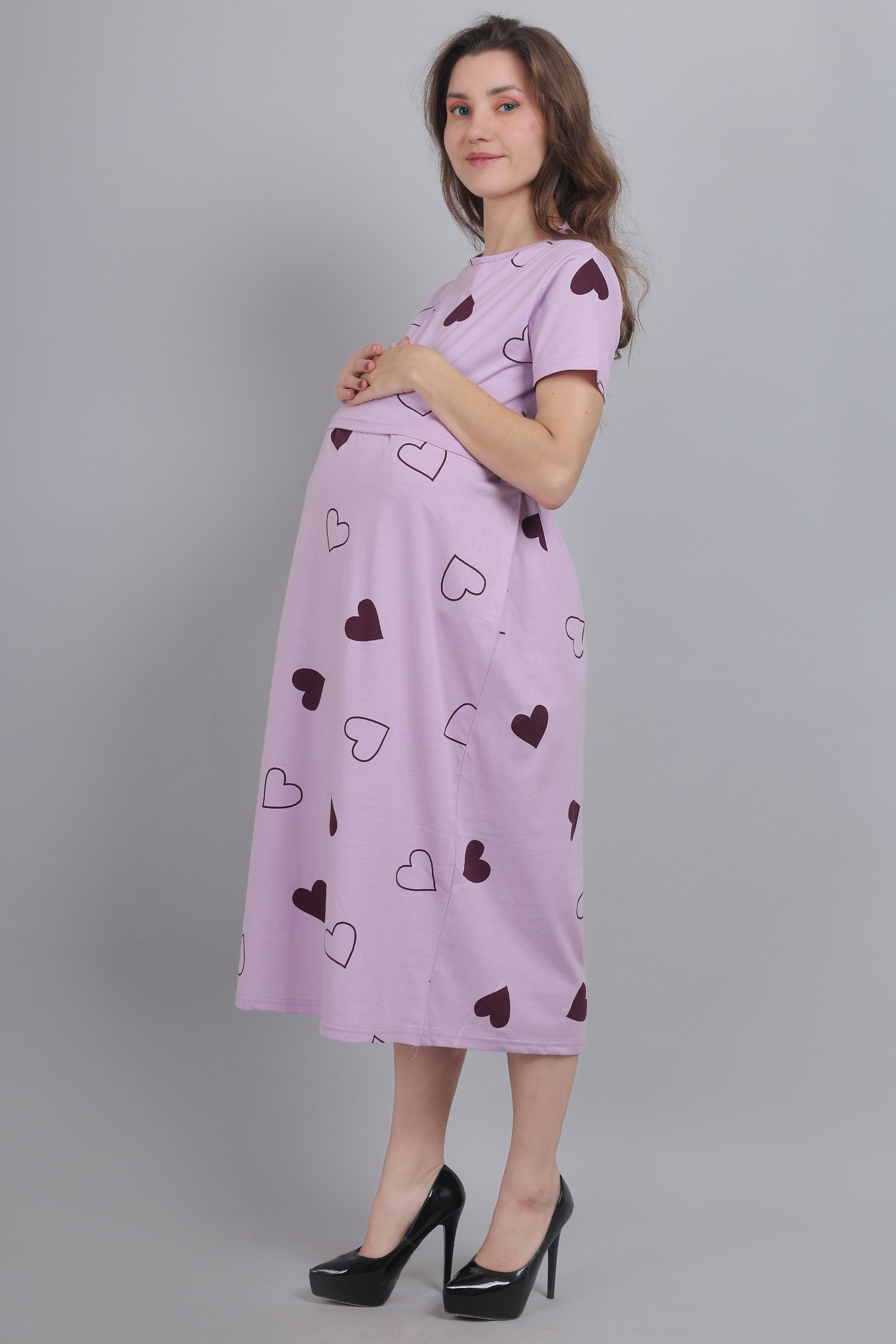 Lilac Knitted Cotton Maternity Loungewear Dress