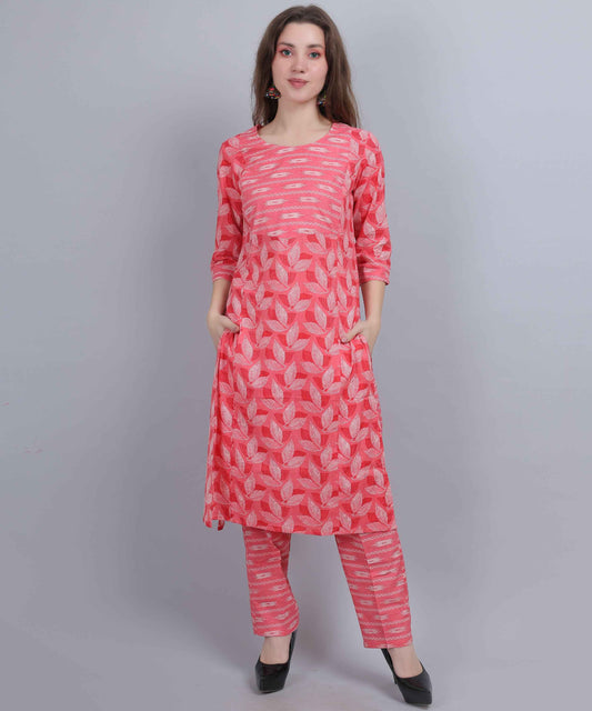 Pure Cotton Pink Straight Feeding Kurta Set