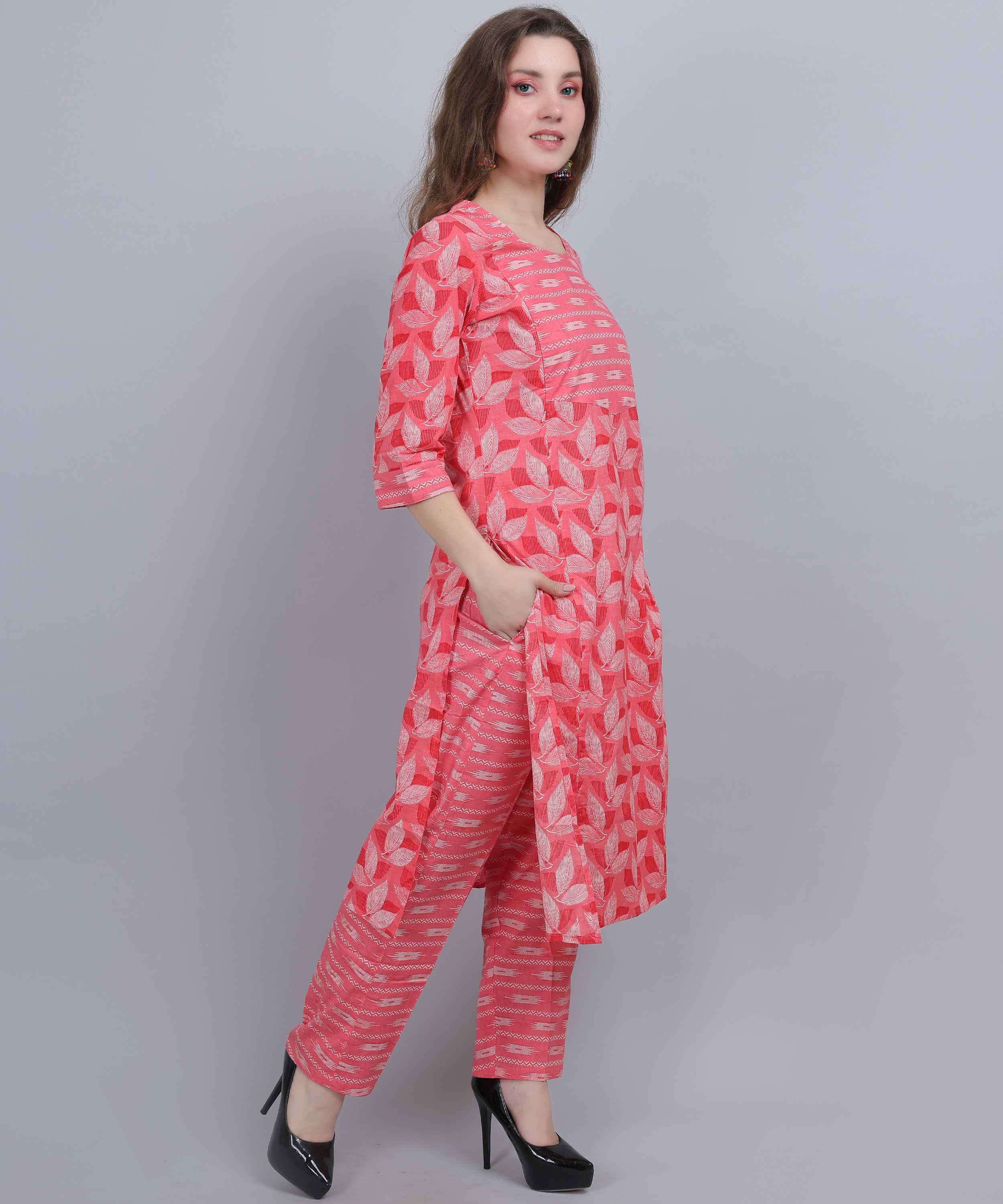 Pure Cotton Pink Straight Feeding Kurta Set