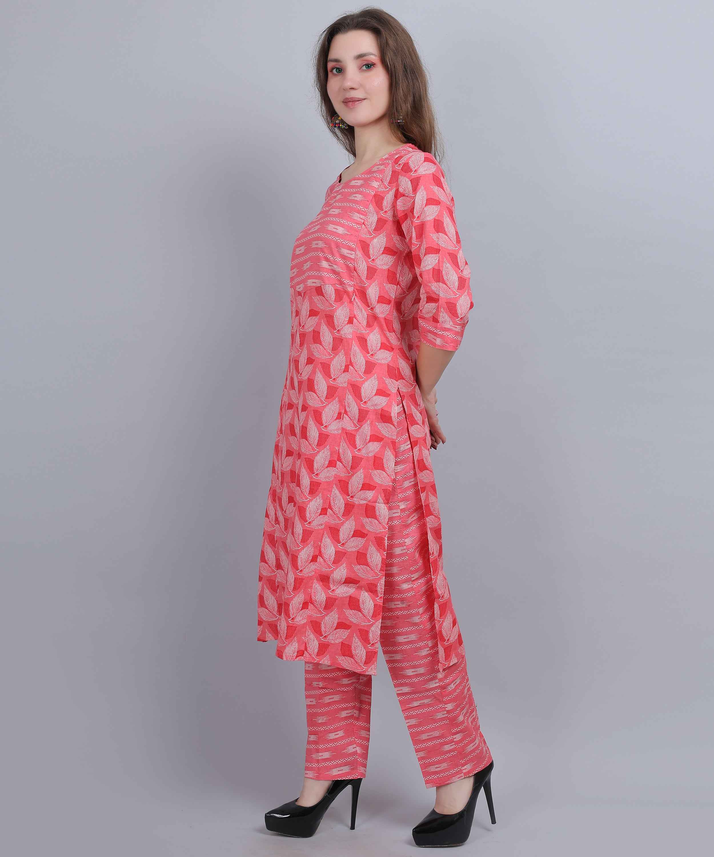 Pure Cotton Pink Straight Feeding Kurta Set