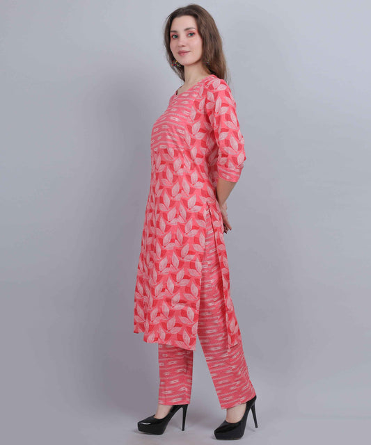 Pure Cotton Pink Straight Feeding Kurta Set