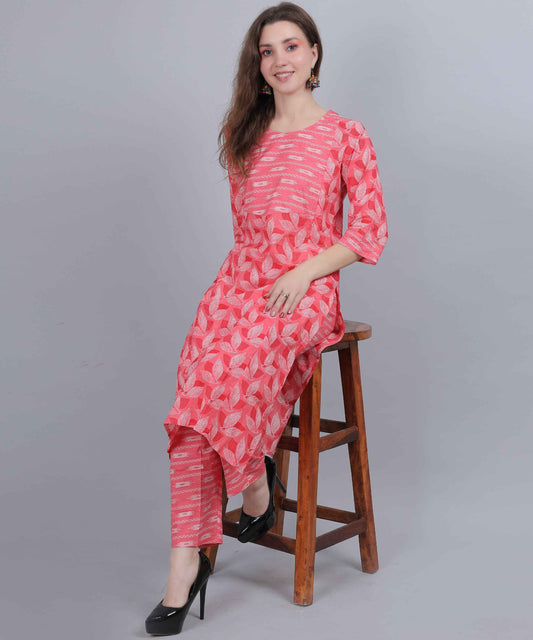 Pure Cotton Pink Straight Feeding Kurta Set
