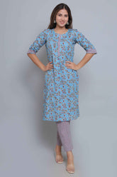 Blue Pure Cotton Straight Feeding Kurta Set