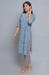 Blue Pure Cotton Straight Feeding Kurta Set